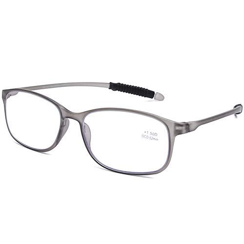 DOOViC Blaulichtfilter Computer Lesebrille Eckig Rahmen Grau Brille mit Stärke Lesehilfe/Sehhilfe für Damen/Herren 1,5