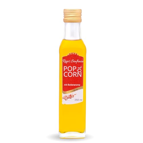 Hopser Food Fun 250 ml Popcorn Öl mit feinem natürlichen Butteraroma und praktischem Ausgießer Hocherhitzbares Popcornmais Butter Aroma Fett Raps Sinfonie mit Traubenkernöl und Buttergeschmack