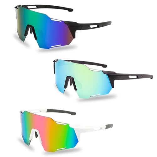 Sonnenbrille Fahrradbrille: 3 Stück Polarisierte Sonnenbrille Sportbrille für Damen und Herre UV400 Schutz Schutzbrille Schnelle Brille Sport Laufbrill für Outdoorsport Angeln Fahren Reisen