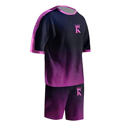 Kurzer für Herren, 2-teilig, Sommersportanzug, Kurzarm Shorts, , lässiger Sportanzug Torwart Herren Kapuzenpullover Herren Sommermode Patchwork ärmellose Tanktops Hemden Shorts Strand (Purple, M)