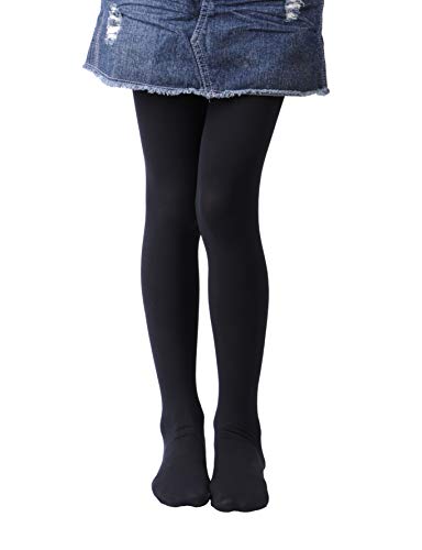 EVERSWE Girls Tights, Semi Opaque Footed Tights, Microfiber Dance Tights (5-7, Black)