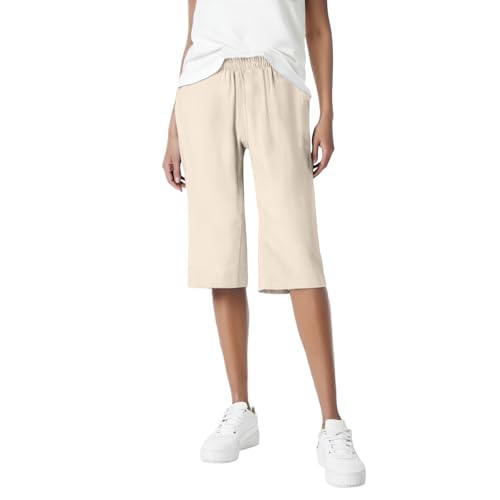 Shorts in Übergröße, für Damen, lässig, ausgestellt, Chino-Stil, Jeggings, schmal, ausgestellt, Jeans, Korsett mit Taschen, Capri-Shorts, beige, XL