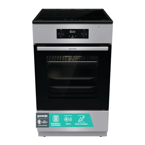 Gorenje GEIT5C61SPG Standherd mit Induktionskochfeld, 50 cm, 70 Liter,Silber, PerfectGrill, AirFry, FrozenBake, Pizza Mode 300°C, AquaClean, Made in Europe, inox