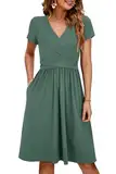 OUGES Sommer Damen Stillkleid V-Ausschnitt Umstandskleid Festlich 2025 Mode Midikleid mit Taschen -M