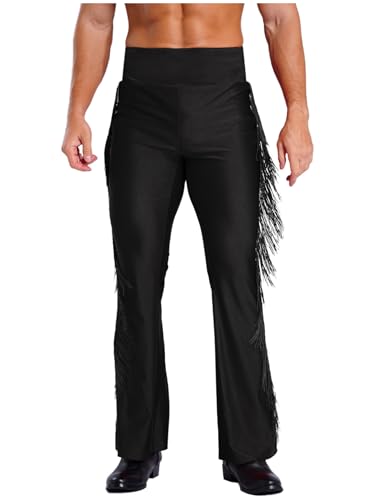 TTAO Herren Latein Tango Rumba Tanzhose Ballsaal Salsa Praxis Performance Hosen Männer Stretch Schlaghose Trainingshose Performance Kostüm Schwarz L