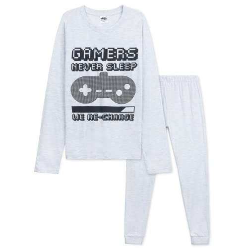 CityComfort Pyjama Kinder Gaming Schlafanzug Set Teenager Jungen und Mädchen (Grau,15 Jahre)