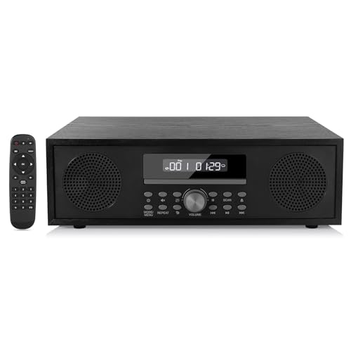 Micro HiFi-System mit DVD-CD-Player, Retro Kompaktanlagen 60 Watt 2.0 Lautsprechersystem mit FM-Radio, Bluetooth, Aux-In, USB-Wiedergabe, Freie Region DVD-Player Retro-HiFi-Musiksystem mit AV-Ausgang