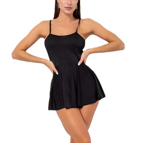 NewBull Dessous-Kleid für Damen, Minikleid, sexy Dessous-Set, Naughty Rock, U-Ausschnitt, kurze Nachthemden mit gekreuzten Trägern für Party, Club-Kleidung (weiß/rot/schwarz), Schwarz , One size