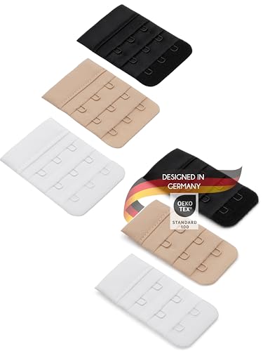 Herzmutter BH-Verlängerung - OekoTex 100 - BH-Extension im Set - Beige-Schwarz-Weiß - 2er/3er-Haken - BH-Verlängerer - Gewichtszunahme-Schwangerschaft-Stillzeit - 9000 (2er/3er-Haken|6er-Pack)
