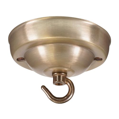 ElekTek Deckenrosette mit Haken Durchmesser 108 mm Metallausführungen Pulverlackierung für Deckenhängeleuchten und Kronleuchter Messing Antik