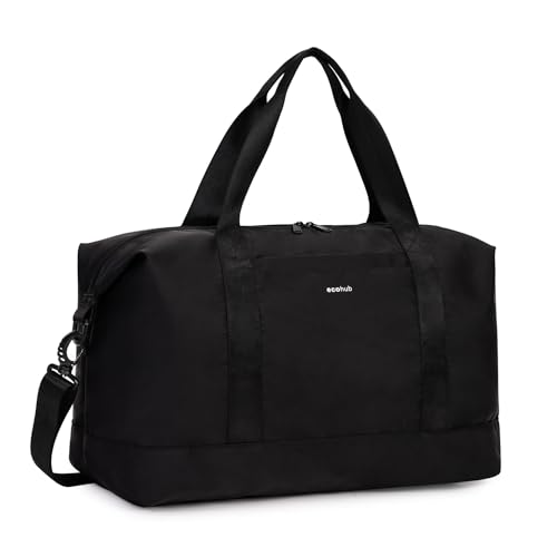 ECOHUB 30L Reisetasche Handgepäck Groß, für Easyjet Handgepäck 45x36x20, Faltbare Handgepäck Tasche für Flugzeug, Sporttasche mit Abnehmbar Nass-Tasche, Weekender Damen Herren(Schwarz)