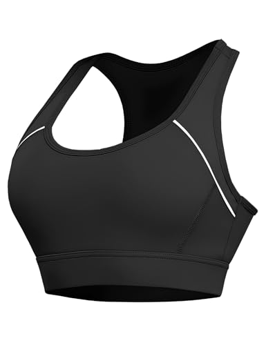 Paeceioni Sport BH Damen Ohne Bügel Starker Halt Große Brüste Push Up, Bustier Damen Gepolstert, Sport-BHS für Damen Yoga Top Sports Bra Einstellbar Fuer Fitness Training Schwarz(M)