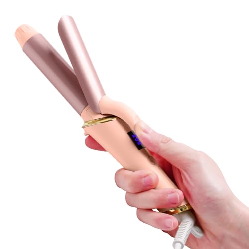 Mini Lockenstab 2 IN 1, Reise Lockenstab für Kurze Haare, UKLISS 25mm Curling Iron mit LCD Display, 5 Temperatur Einstellbar 120-200℃, Doppelspannung110-240V (Rosa)