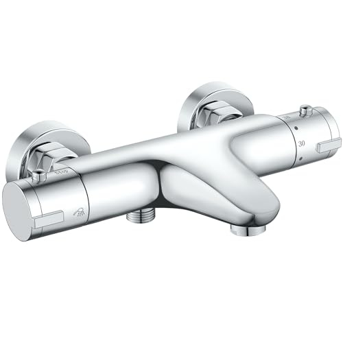 Badewannenarmatur mit Thermostat, Rainysprit Duscharmatur Thermostat Wannenarmatur, Mischbatterie Badewanne mit Thermostat, Badewannenarmatur Mischbatterie für 2 Verbrauche, Chrom