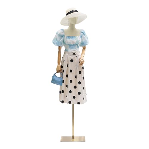 Schaufensterpuppen-Torso mit Ständer, weibliche Schaufensterpuppe,Höhenverstellbares weibliches Kleidermodell - Kleiderformen mit Kopf, Ständer und Holzarmen für die Präsentation von Kleiderschmuck