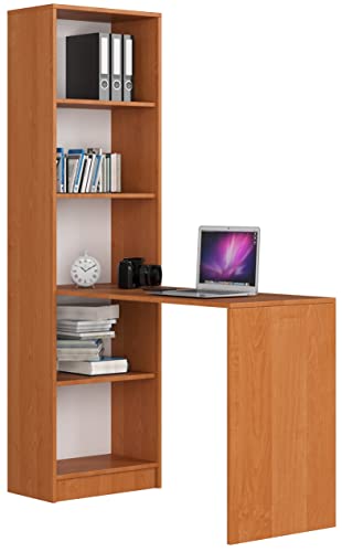 ADGO Smart CLP Schreibtisch mit Regal mit 5 Regalen 125x180x50 cm, Set Computertisch + Bücherregal 2in1, Modularer, Schreibtischset mit Stauraum, Platzsparender (Versand in 2 Paketen) (Erle)