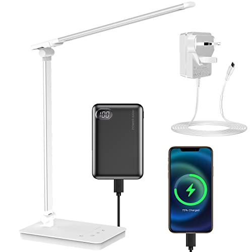 Schreibtischlampe LED Dimmable Tischlampe 5 Colours and 10 Brightness Levels Eye-Friendly Bedside Lamp Desk Lamp Tischlampen USB-Anschluss für Aufladung des Smartphones Leselicht für Leser, Kinder