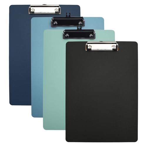 A4 Size Multicolor Klemmbretter für Studenten, Multicolor Plastik Klemmbretter A4 Größe, A4 Size Klemmbretter für Büro, 4 Runder Rand Klemmbretter(Dunkelblau, Schwarz, Hellgrün, Hellblau)