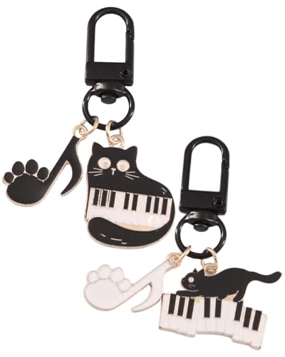UYRVAPE 2pcs Schlüsselanhänger Autoschlüssel Klavier Notizen Katze Keychain Katze Kratzen Legierung Tasche Anhänger Keychain Ornamente Keychain Freundschaft Geschenke für Herren Damen