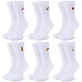 taonganui 6 Paar Weiß Tennissocken Socken Damen & Herren Crew Socks mit Motiv, EU 39-42 Sportsocken mit Fruchtmuster, Unisex Sport-Socken Atmungsaktive Tennis Socken Arbeitssocken