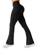 Friptspyg Hose Damen Flared Leggings High Waist Schlaghose Elegant Jogginghose Stretch Yogahose Outfit Stoffhose, Schwarz S