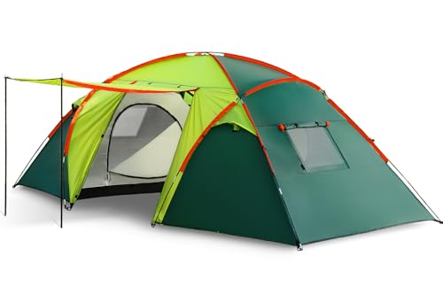 CANWAY Camping Zelt 4 Personen, Groß Familienzelt für 4 Mann mit Vorzelt und Wohnraum, 2 Schlafkabinen mit Moskitonetzen, Wasserdicht Tunnelzelt mit Stehhöhe