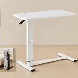 Höhenverstellbarer schreibtis Höhenverstellung 69–96 cm, pneumatische Verstellung Standing Desk,Laptoptisch mit Rollen 360 Drehbaren Beistelltisch fürs Wohnzimmer(White,85 * 45CM)