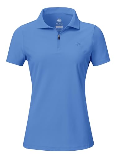 AjezMax Damen Basic Piqué Poloshirt Kurzarm Tennis Golf Polo Shirts Atmungsaktives Leichte Funktionsshirt mit 1/4 Zip Himmelblau L