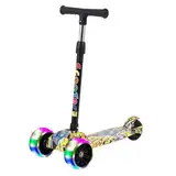 Faltbarer Graffiti -Roller - 3 Radroller, farbenfeiter Faltbarer Roller, Urban Stunt Scooter | 58x25x55cm Höhenverstellbares Nicht-Schlupf-Deck mit LED-Lichtrad, Outdoor-Aktivitäten für Mädchen