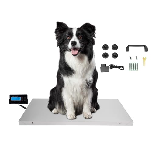 Digitale Tierwaage, Hundewaage, Plattformwaage mit 2 Wiegemodi, Veterinärwaage Edelstahl mit LCD Monitor, Katzenwaage, kg, oz, lb,Wägebereich 0,4kg-300kg