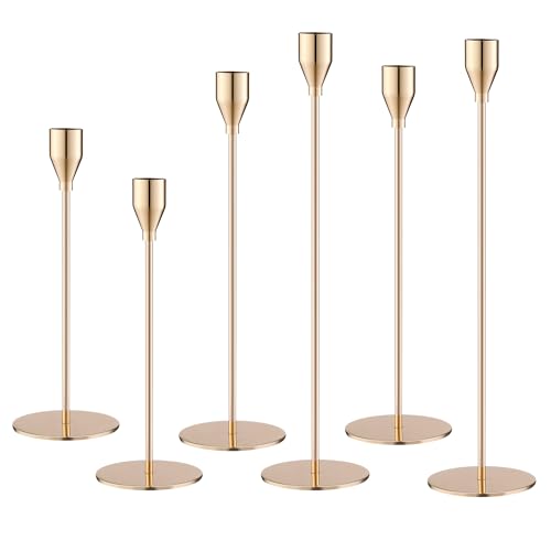 Kerzenständer Gold 6 Set,Kerzenständer Stabkerzen 33/29/23cm,Metall KegelKerzenleuchter Vintage Dekoration,Hochzeit Kerze Stand,Perfekt für romantische Abendessen, Jubiläum und Hochzeitszeremonien