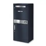 Metzler Briefkasten und Paketbox rostfrei und massiv, paketbox draussen groß XXL, Standbriefkasten modern, Paketkasten, Postbox in RAL7016 Anthrazitgrau mit Namensgravur, Modell Bispo 2