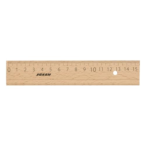 JOLLY Universal Holzlineal, 15 cm, bruchfest, naturfarben, für Schule, Rechnen, Zeichnen, Schreiben, kompakt, robust, ideal für Federmäppchen, Schultasche