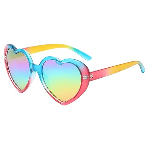 RUNHUIS Mode Polarisiert Herz Sonnenbrille Damen Herren Niedlich Herz-Form Vintage Retro Fee Schattierungen für Party Blau-Rot/Regenbogen