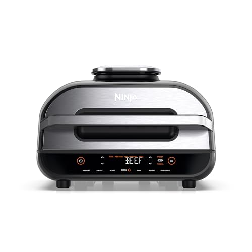 Ninja Foodi MAX Grill & Airfryer, 5,7L Heißluftfritteuse, Air Fryer mit digitalem Temperaturfühler, spülmaschinenfeste Teile, 6-in-1, Grau/Silber AG551EU