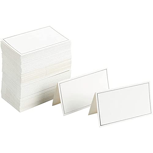 Tischkarten/Platzkarten mit Silberfolien-Bordüre von Juvale (100 Stück) - Ideal für Hochzeit, Taufe, Familienfeste oder zur Beschriftung von Speisen am Büffet - Gefaltet 8,9 cm x 5 cm