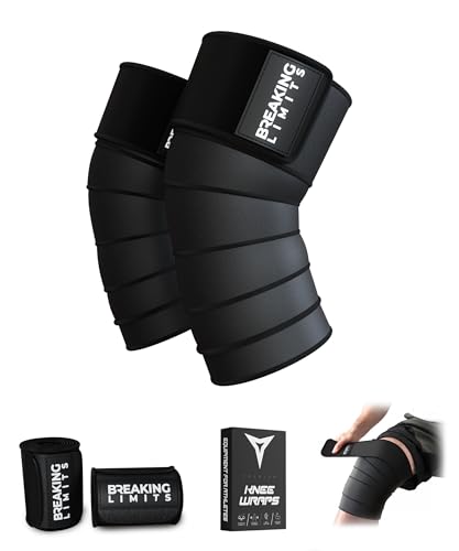 BREAKING LIMITS Kniebandage Kraftsport – Kniebandagen für Powerlifting, Gym, Krafttraining & Bodybuilding – Knee Sleeves Wraps 200CM (Paar)