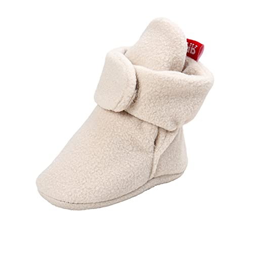 TMEOG Unisex-Baby Neugeborenes Fleece Booties Bio Baumwoll-Futter und rutschfeste Greifer Winterschuhe (C_Beige, 6_Months)