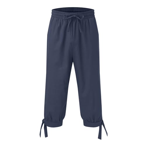 Kurze Freizeithose Herren Fünf-Punkt-Taschenknopf Reißverschluss Schnürshorts Satin Shorts(Marine,L)