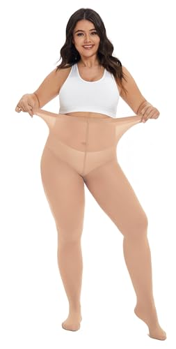 CozyWow Damen Strumpfhose Elastisch Semi-Blickdicht Strumpfhosen Plus Größen XL-4XL Hell Hautfarbe XL