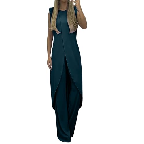 Generisch Hosenanzug Damen Elegant Sommer, Zweiteiler Damen Sommer Lang Große Größen Abendanzug Chiffon Hosenanzug Elegant Zweiteiler Festliches Outfit Hochzeitsgast Festmode Cocktail Abendmode