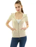 AmélieBoutik Damen Kurzarm Hoodies Jacken Sommer Full Zip Up Kapuze Casual Sweatshirts mit Taschen, beige, Small