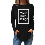 Longshirt Bedrucken Lassen Damen - Frauen Oversized Langarmshirt Selbst Gestalten mit Vorne Bedruckt, Personalisiert Exklusive Individualisierung Mit Foto Text Logo - für Paare Familie Weihnachten