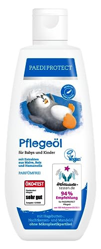 PAEDIPROTECT Pflegeöl für Babys & Kinder 200 ml, Babyöl mit Mandelöl für junge Haut, Körperöl zur milden Hautpflege und Reinigung im Windelbereich, Hautöl ohne Parfüm & Mikroplastik, vegan