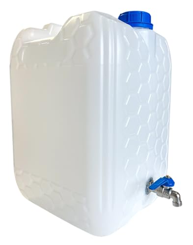 pokm toolsmarket - Wasserkanister mit Hahn, 10 Liter, Trinkwasser Kanister mit Zapfhahn Verzinkt, Wassertank BPA-frei, Wasserbehälter mit Schraubdeckel für Camping - Weiss Farbe