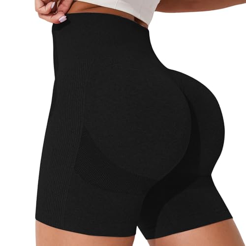 Generisch 2025 Nahtlose Radlerhose für Damen, hohe Taille, für Workout, Yoga, Fitnessstudio Mädchen Bauchfrei Top 140 (Black, L)