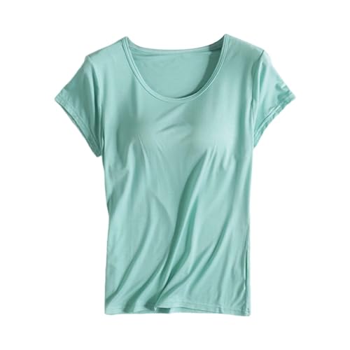 Shirt Mit Integriertem BH Baumwolle Unterhemd BH-Hemd Basic U-Ausschnitt Eingebauter BH Bügelloser Gepolstert Tank Tops Mit Integriertem Ohne Bügel Bequeme Hemd Fitting Yoga-BH Sportshirt