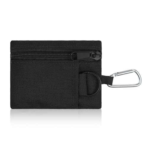 AdiStylinno Mini Geldbörse für Herren Damen, Canvas Münzbörse Nylon Taktische Klein Geldbeutel mit Reißverschluss, Mini Kleingeldbörse Portemonnaie mit Schlüsselring und Karabiner (Schwarz)