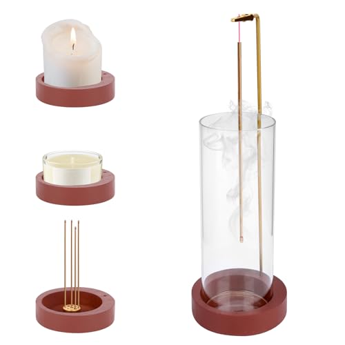 TNOMSNO Holz Räucherstäbchen Halter, 2-in-1 Räucherstäbchenhalter mit Abnehmbarem Aschefänger Aus Glas, Modernes Design Räucherkegel Halter für Meditation, Yoga, Home, Office