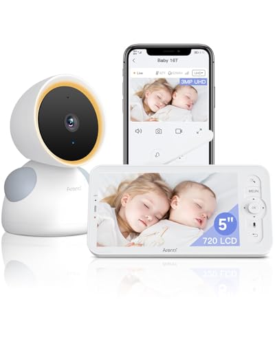 ARENTI Babyphone mit Kamera und App 2K/3MP, 5 Zoll WiFi Video Babyphone PTZ 355°, Automatische Verfolgung, Schreierkennung, Temperatur- und Luftfeuchtigkeitssensor, IR Nachtsicht, kompatibel mit Alexa